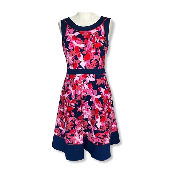 Lands' End | Dresses | Lands End Size 6 Pink Red And Navy Floral Ponte Knit  Aline Mini Dress | Poshmark